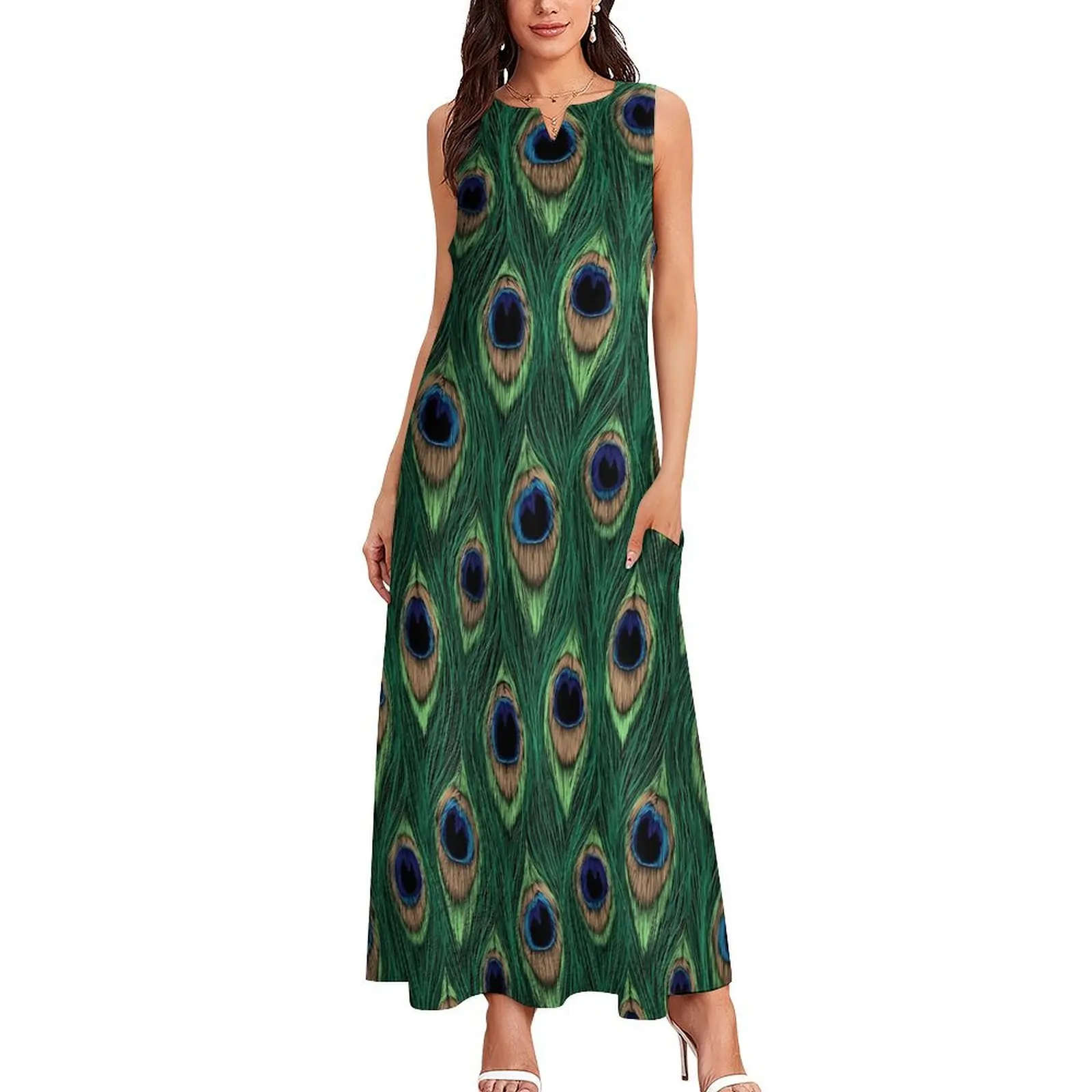 Peacock Dress Summer Animal Print Street Fashion Casual Long Dresses Female Custom Vintage Maxi Dress Big Size 5XL