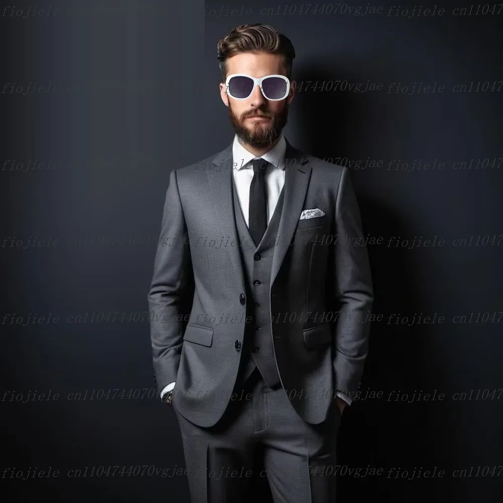 

Customized Dark Grey Men Suit Formal Occasion Wedding Party Groom Groomsman Business Male Tuxedos 3 Piece Set Jacket Vest Pants
