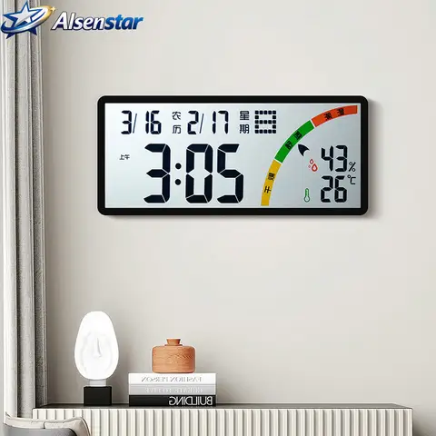 Large Screen Simple LCD Digital Wall Clock Multifunctional Electronic Clock with Lunar Calendar Temperature Humidity Display