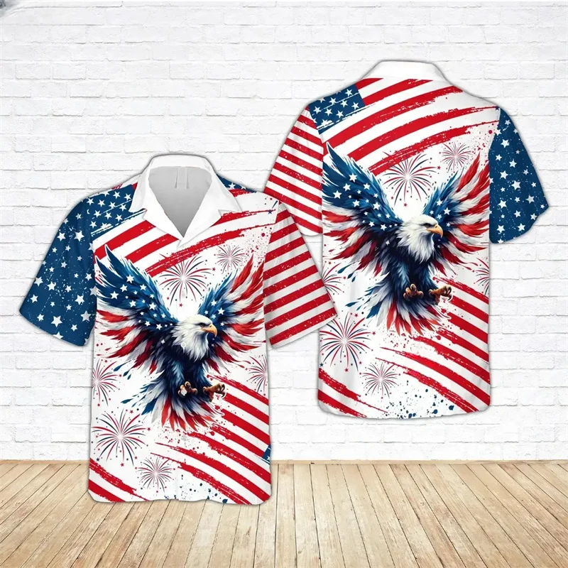 

Men's Hawaiian American Eagle shirt, American flag shirt, men's patriotic Cuban collar shirt, clothing