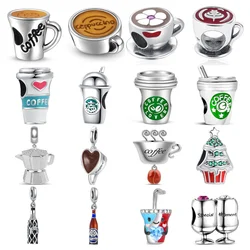 2024 New Silver Pendant Coffee Cup Charm Bead Fit Original Women Bracelet Beer Wine Dangle 925 Jewelry Gift