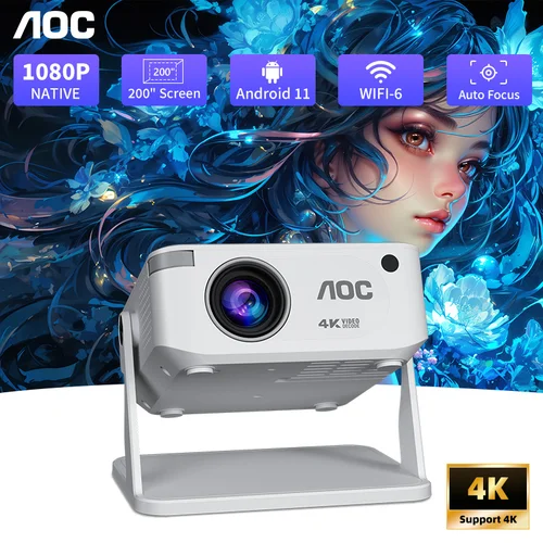 Imagen 1 del producto Proyector AOC HA109 4K Android 11 720P Proyectores Wifi5 200 ""Proyector portátil Bt5.4 1280*720P Cine en casa Proyector al aire libre