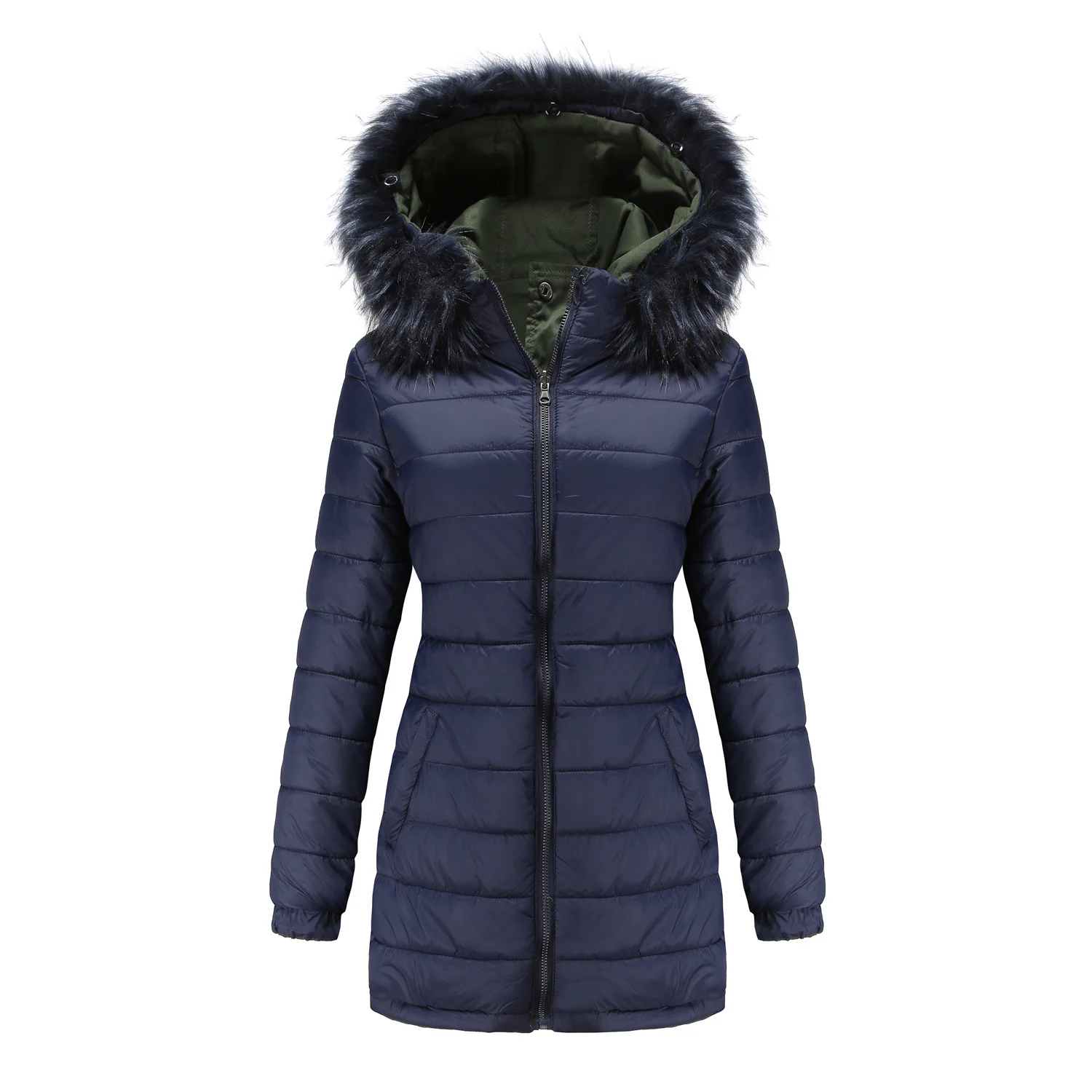 Green Blue Double-sided Can Be Worn Women\'s Parkas Winter Thickened Long Hooded Coat Women Cotton-padded Jacket Overcoat