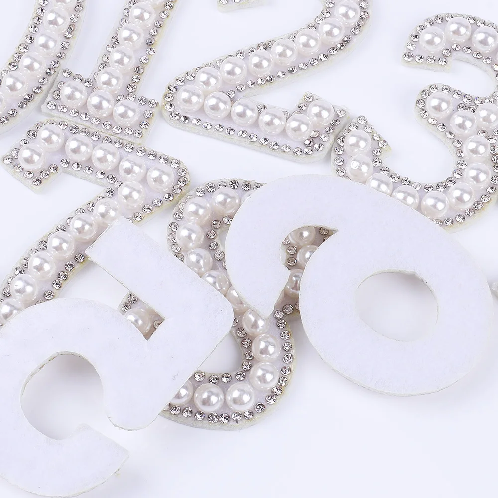 3Types 0-9 3D Pearl Number Iron On Rhinestone Patch Cloth Sticker For Hat Coat Shoes Decoration L0214