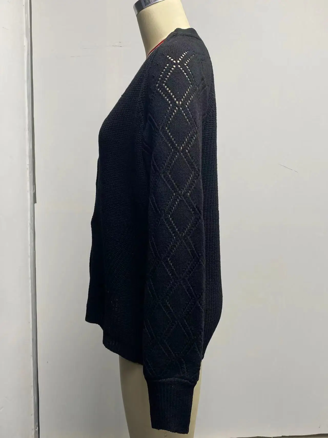 Nuova giacca maglione autunno tinta unita con maniche a sbuffo con diamanti per donna maglione cardigan monopetto sciolto