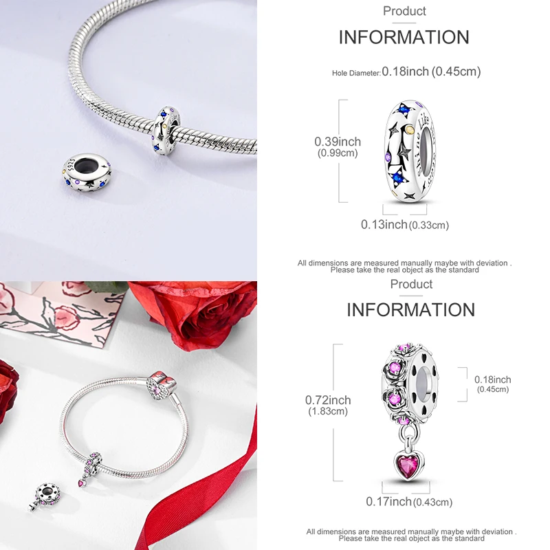 925 Sterling Silber Spacer Charm Perlen Schmetterling Blumen Stern Mond Bunt Lila DIY Armband Halskette Schmuck Geschenk für Frauen – Detail 3