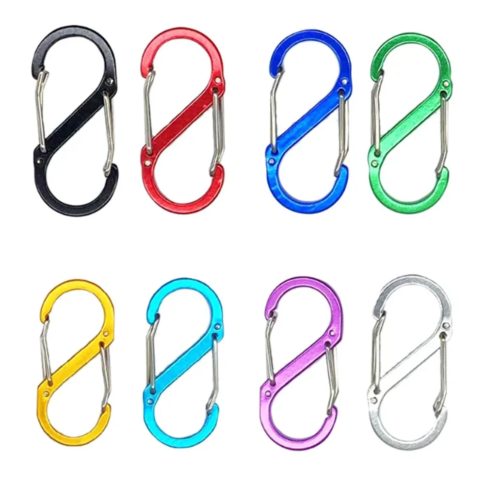 10PCS S Double Carabiner Snap Hook Set For Keys Outdoor Camping EDC Climbing Backpack Clasps Spring Keychain Karabiners Clip