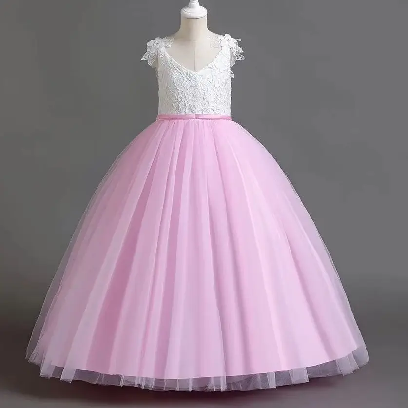 

Elegant Party Dresses For Flower Girls Lace Tulle Princess Dress For Teens Wedding Birthday Pageant First Communion Prom Gown