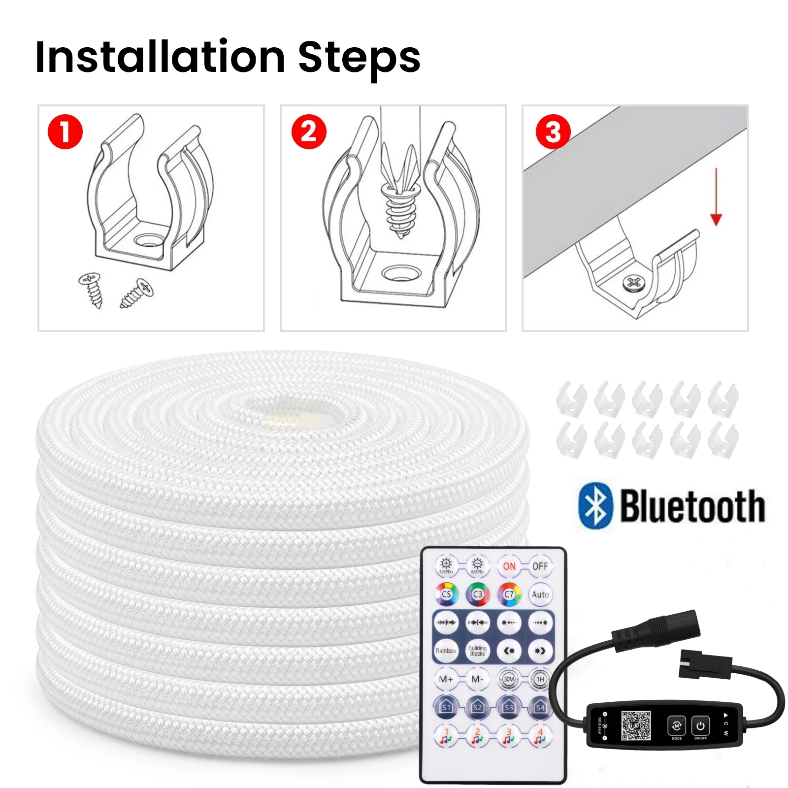 5V WS2812B 360 Degree Round Reticulate Pattern RGB Neon Light Bluetooth Voice Control LED Strip IP67 Flexible Silicone Light