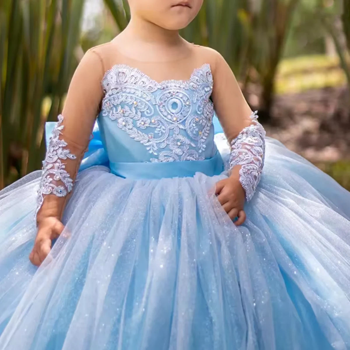 

Long Sleeves Flower Girl Dress for Weddings Toddlers Sparkly Bow Ball Gown Pageant Dress 1st Communion Party Gowns for Kids