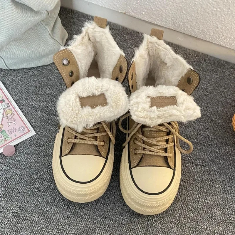 Womens Winter Shoes Fashion Plush Keep Warm Casual Shoes Classic Canvas High Top Sneakers for Woman Designer Shoes Zapatos Mujer