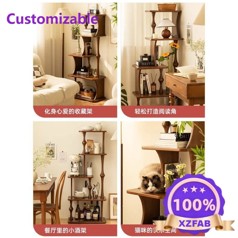 Factory Direct 2026 French solid wood shelf, living room bookshelf, American multi-layer storage rack, small apartment balcony