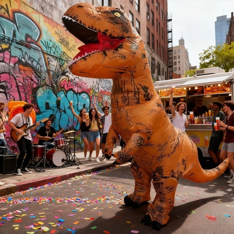 زي تيرانوصور ريكس القابل للنفخ بدلة تنكري على شكل ديناصور مبتكرة لحفلات عيد الميلاد وحفلات الكرنفال والعطلات #1