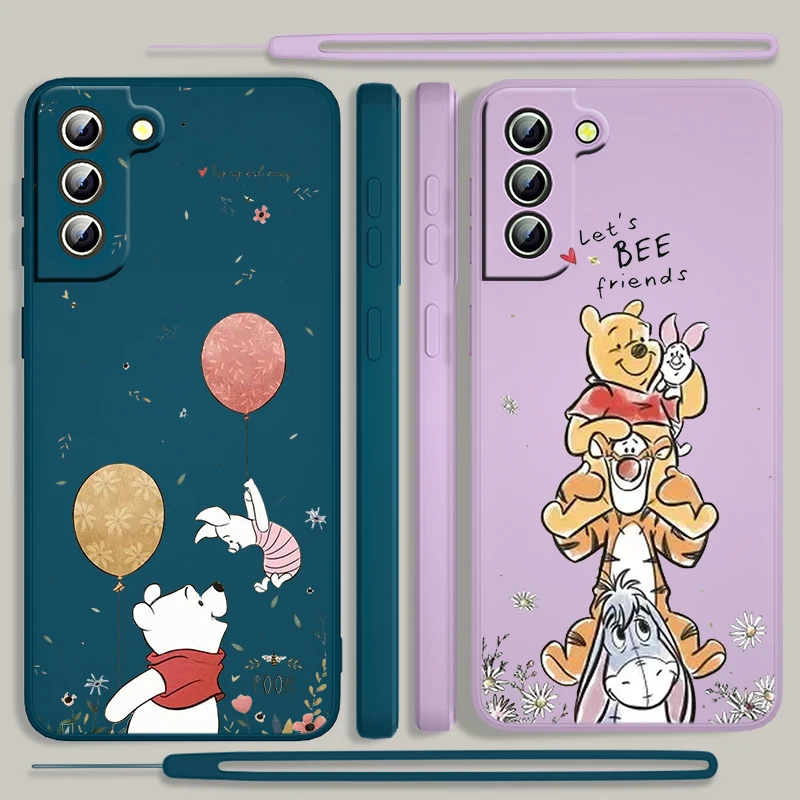 Disney Winnie Pooh Tigger Phone Case For Samsung Galaxy S23 S22 S21 S20 S10 Ultra Plus Pro Liquid Rope Candy Color Shell Funda