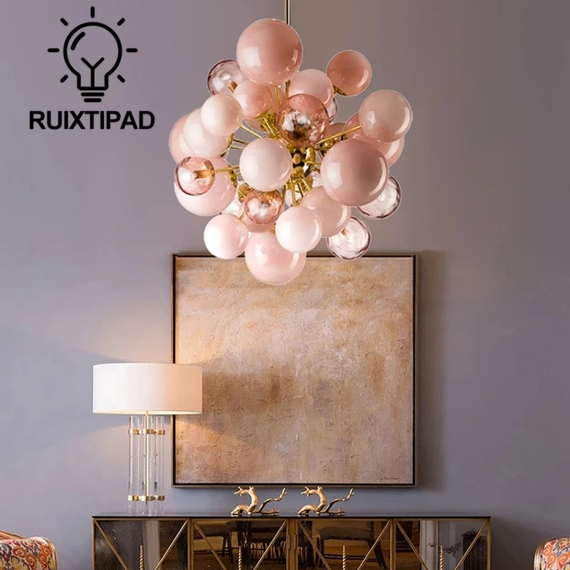 

Glass Bubbles Ball Chandelier Light for Living Room Decor Bedroom Dining Room Modern Pink Pendant Light Indoor Lighting Fixture