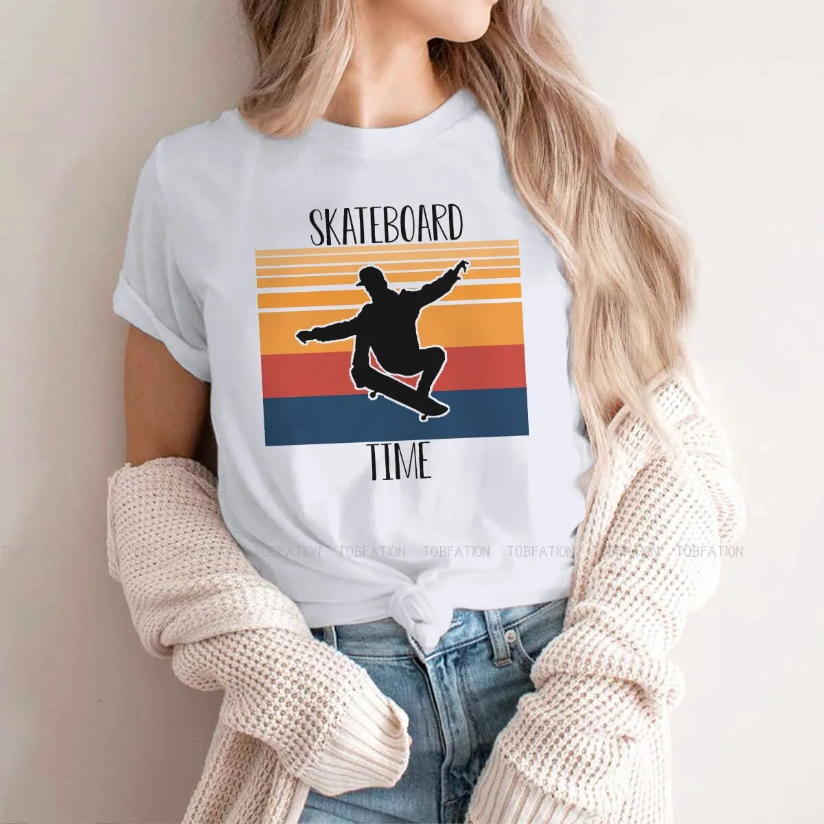 Time  Newest TShirts Skateboard Skate Skateboarding Female Graphic Fabric Tops T Shirt Round Neck 4XL