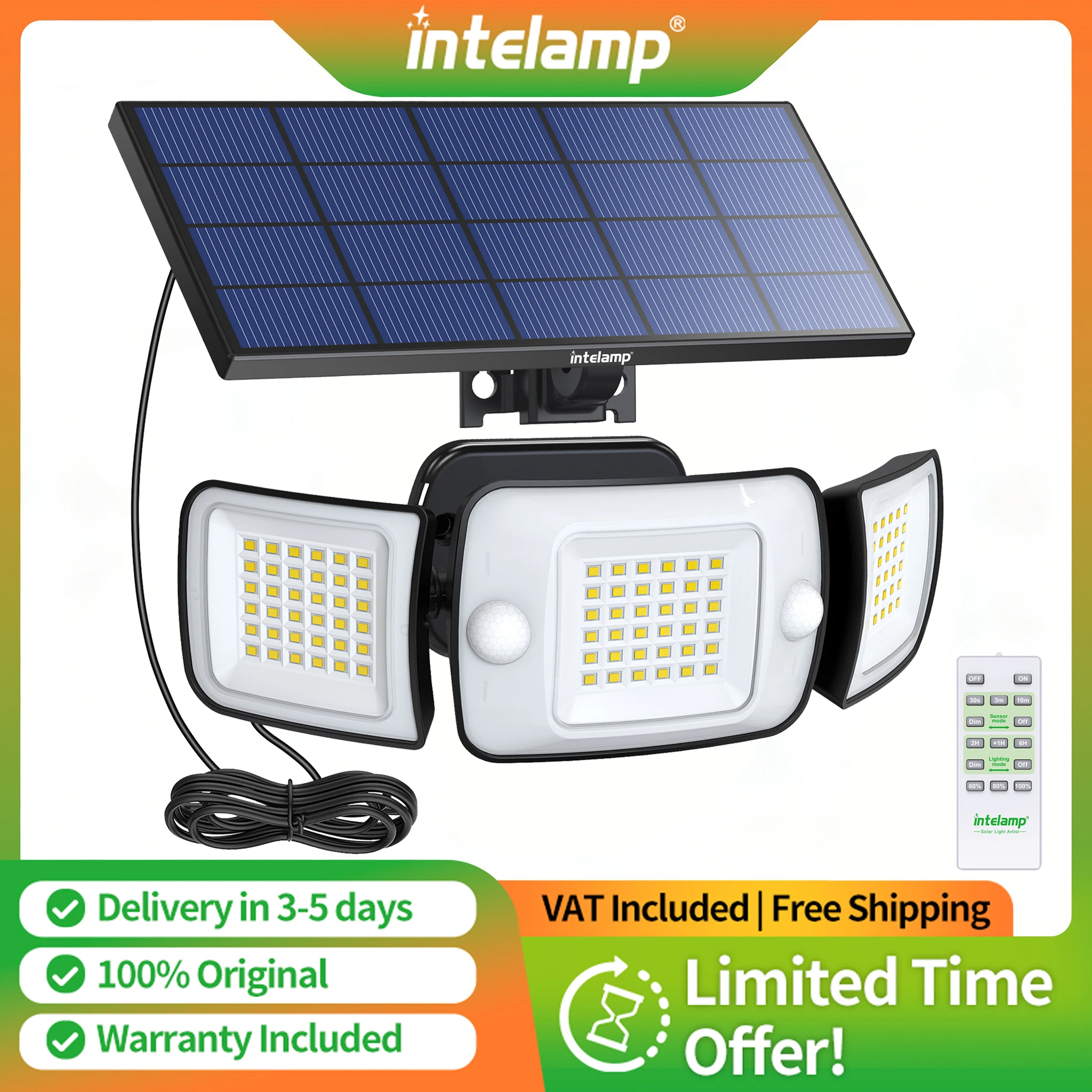 Lampe solaire extérieure puissante de 6000 mAh avec deux capteurs de mouvement, lampe murale super lumineuse pour jardin, cour, allée, garage