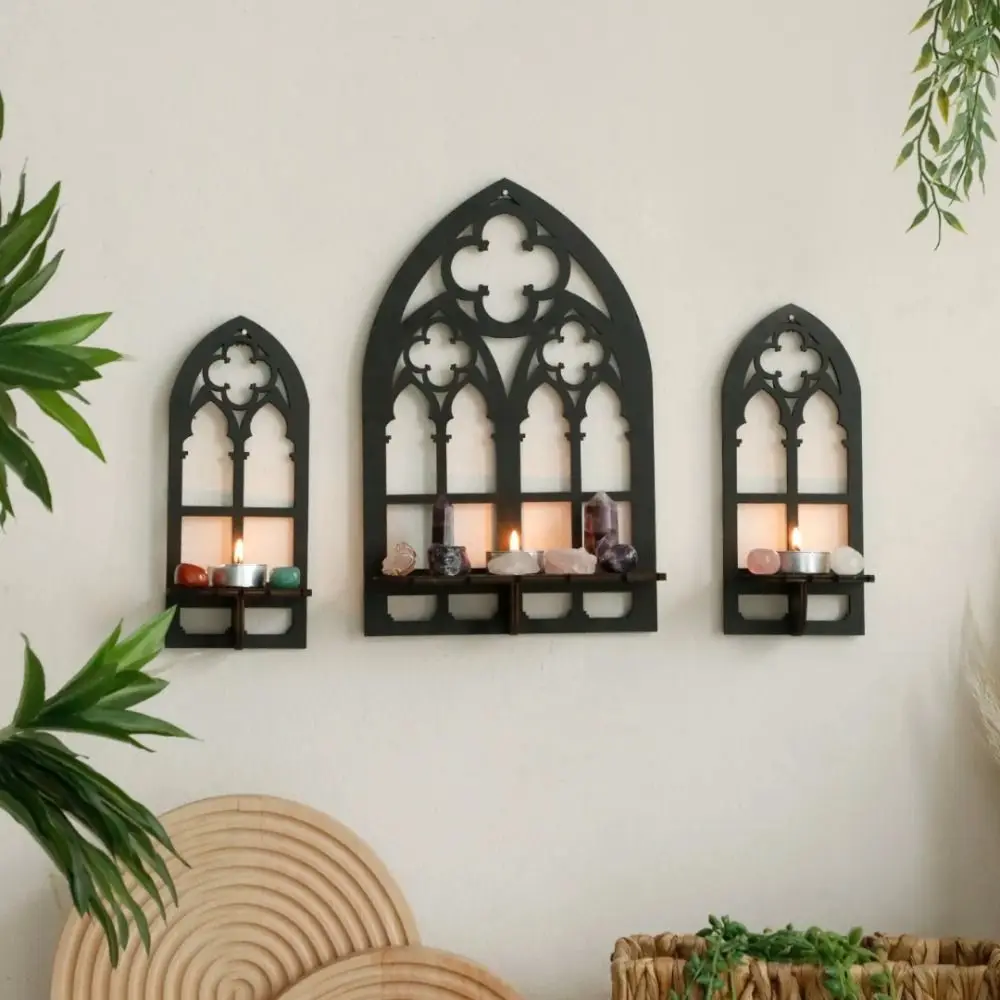 3 Pcs Fashion Gothic Wall Decoration Vintage Wooden Hollow Wall Decor Goth Room Decor Cathedral Arch Frame