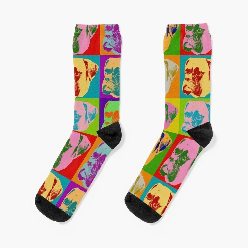 Boxer Dog Pop Art Retro 90s 80s 70s 60s Bright Colors Unique Love Boxer Dogs Gift idea Socks custom Man Socks Women's