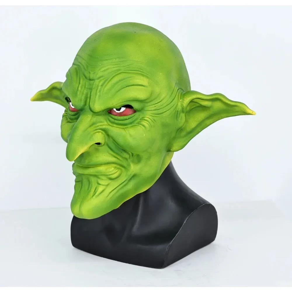 Máscara de Goblin verde para Cosplay, disfraz de látex para fiesta de Halloween, divertido Horro aterrador, máscaras de cabeza completa para adultos, mascarada con orejas de elfo