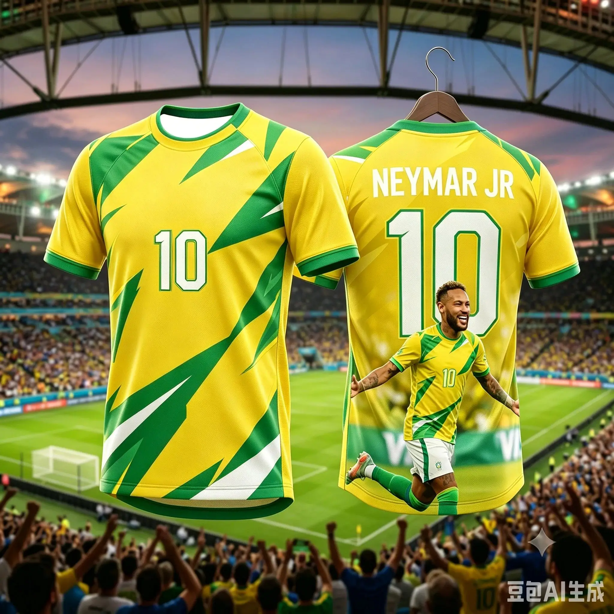 Kids Brazil Soccer T-Shirt Neymar #10 Geometric Pattern Player Portrait Breathable Quick Dry Training Tee Fan Sport Top Men Wome