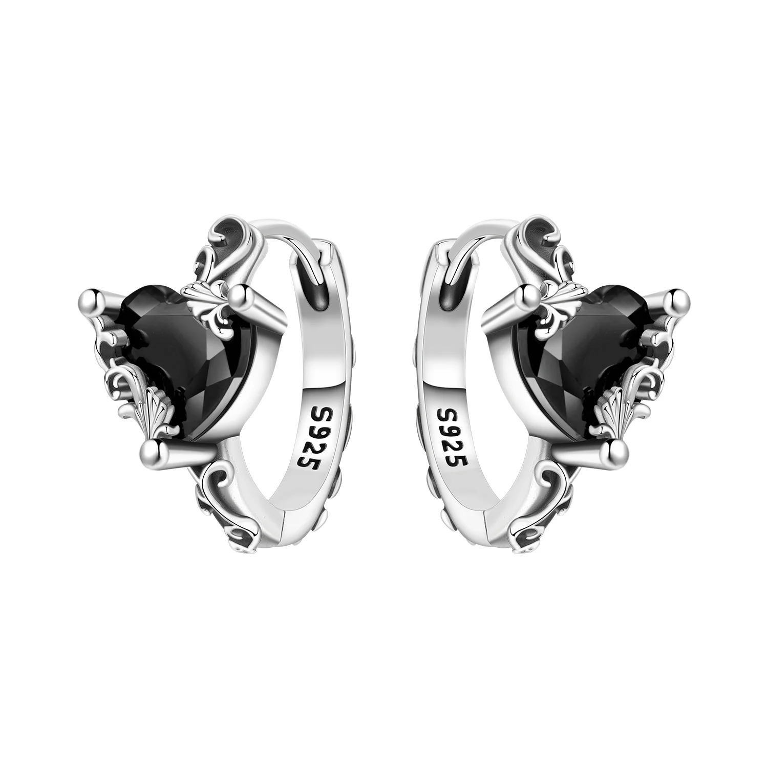 PANPOKI S925 Sterling Silber Vine Love Ohrringe mit schwarzem Zirkonia, Creolen für Damen, Schmuck, originelle, trendige Geschenke zum Jahrestag
