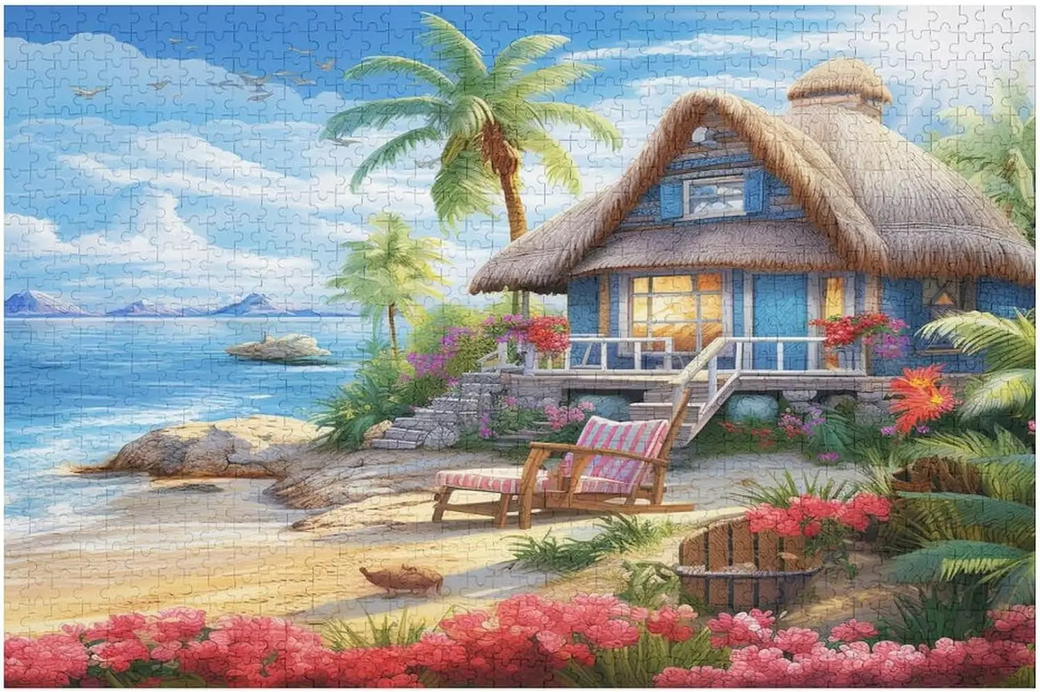 300/500/1000 Stück Strand-Bungalow-Puzzle aus Holz, perfektes Geschenk für Anfänger und Erwachsene, Schlafzimmer, Wohnzimmer, Spielzimmer, Dekoration