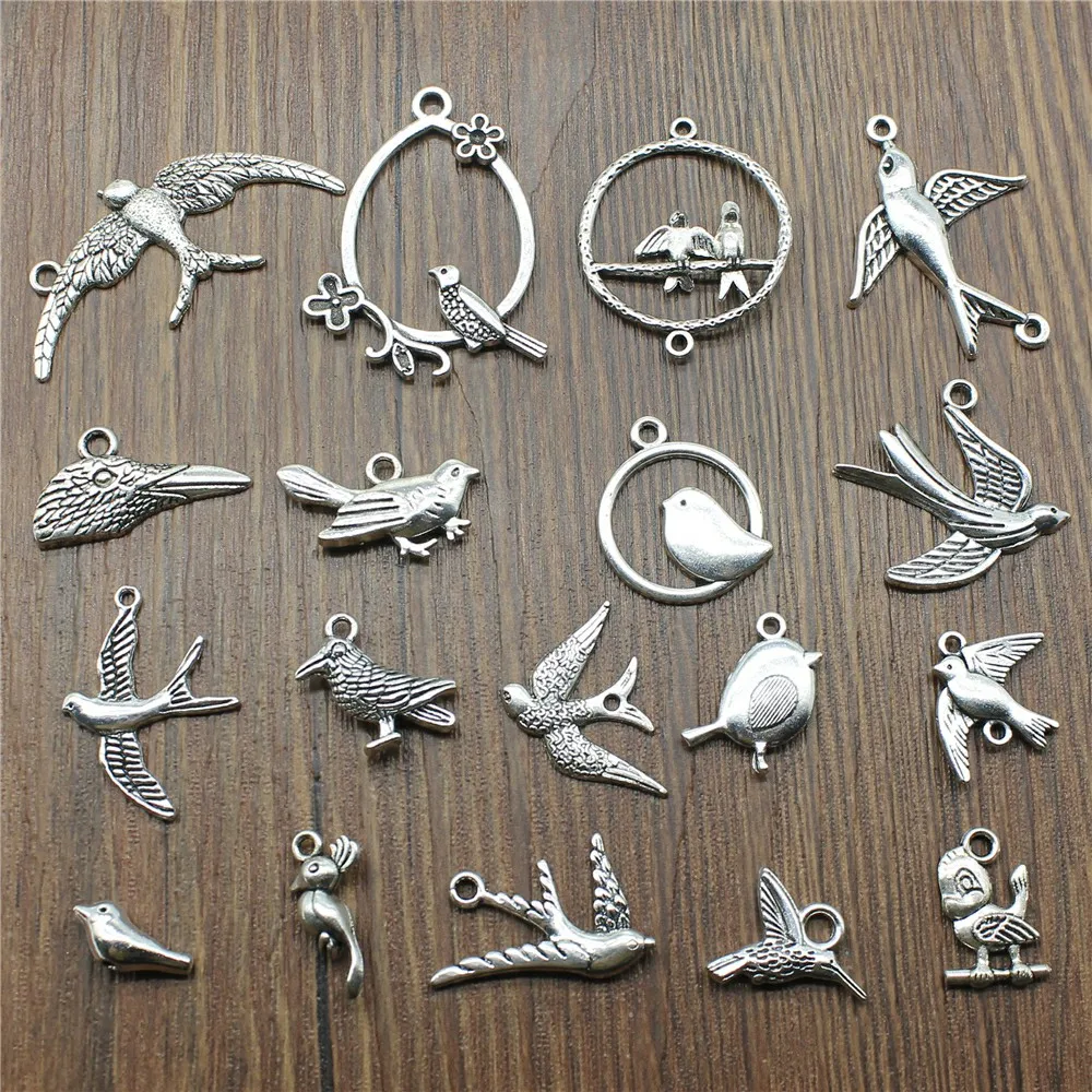 10 sztuk ptak Charms antyczne srebro kolorowy ptaszek Charms zawieszki do bransoletek latający ptak Charms Making biżuteria