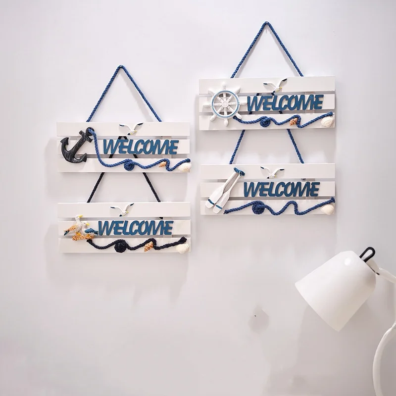 علامة ترحيب خشبية ديكور بحري لوحة على طراز البحر الأبيض المتوسط فندق المنزل الساحلي منزل الشاطئ علامة ترحيب جدار ديكور المنزل #1