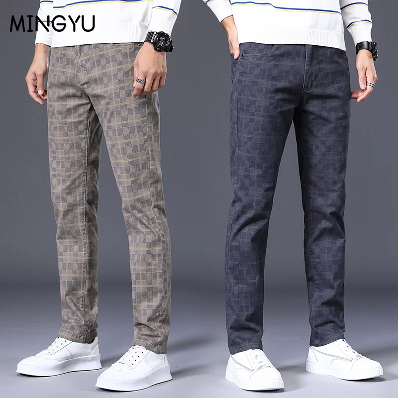 High Quality Luxury Plaid Pants Men 98%Cotton Designer Spring Summer Business Retro Check Casual Long Trousers Male Plus Size 40