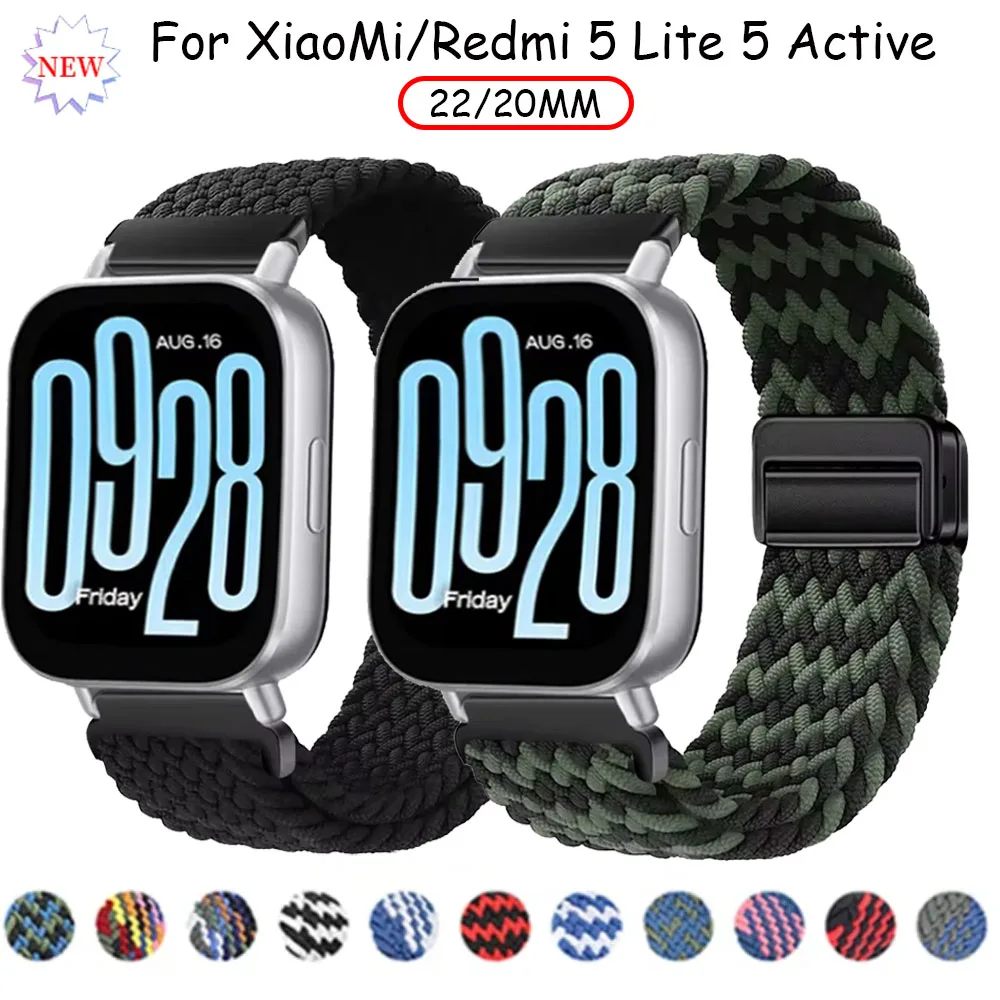 22/20mm Braided Nylon Strap for Redmi Watch 5 Active Lite Band Magnetic Bracelet Wristband for Xiaomi Redmi 5 Lite /Active Belt