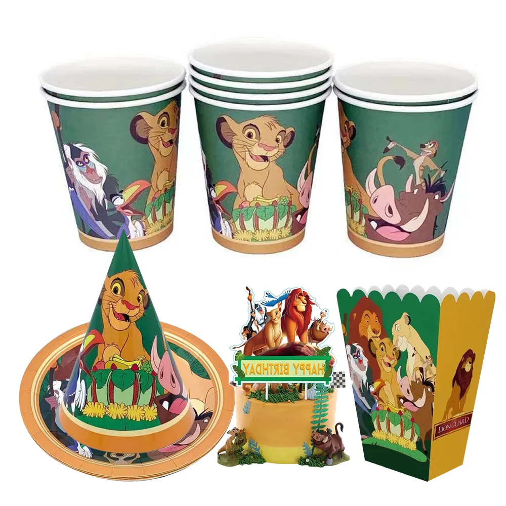 Lion King Simba Birthday Party Supplies Disposable Tableware Set Cups Plates Cake Topper For Kids Baby Shower Party Decorations