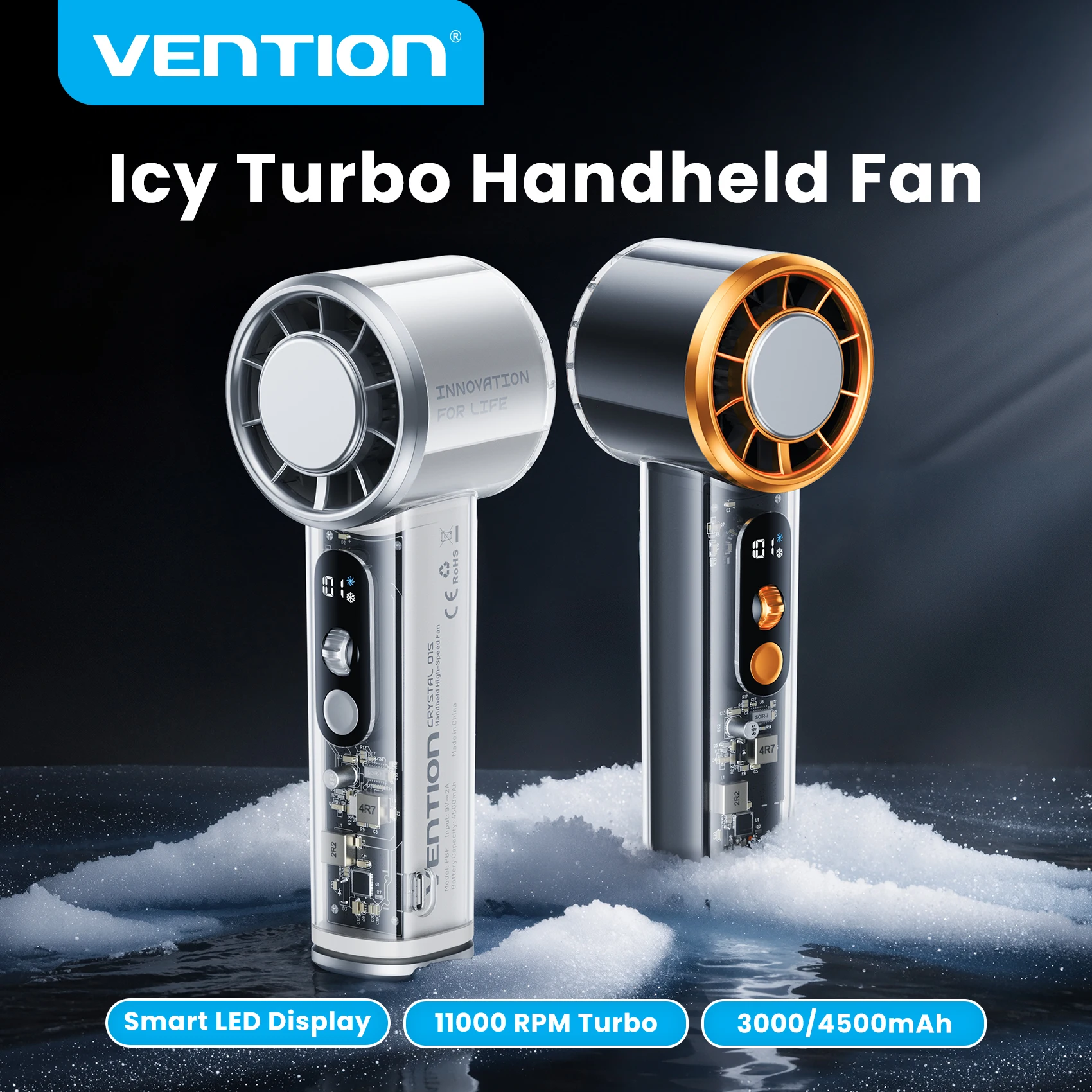 Vention Superconductive Cooling Handheld Fan 11000 RPM Brushless Motor 100 High Speeds LED Digital Display Outdoor Camping Fan