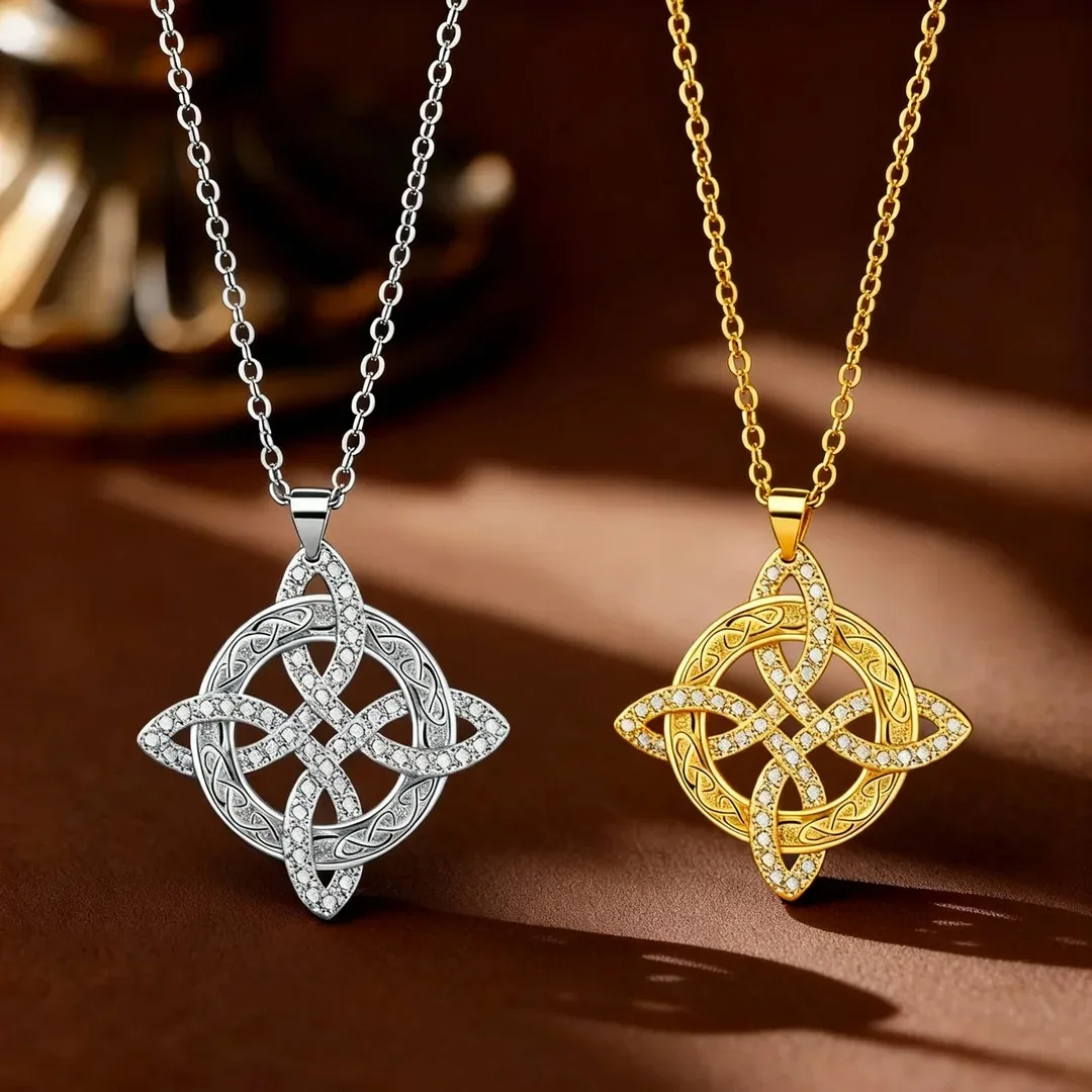Collar con colgante de nudo celta de bruja a la moda para mujer, collar de cristal blanco de Color dorado/plateado de lujo, joyería de boda para mujer