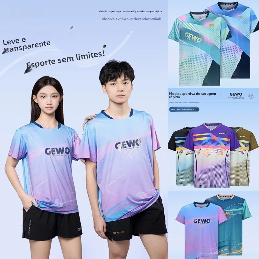 gewo-新バドミントン半袖-tシャツメンズスポーツウェア速乾性通気性生地ユニセックス卓球ユニフォームジムフィットネス