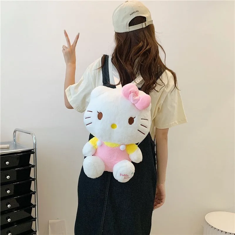 Xiuya Hello Kitty Backpacks Women Cute Plush Y2k Fashion Lolita Casual Backpacks Kawaii Harajuku Style Nowe luksusowe torby dla dziewczynek