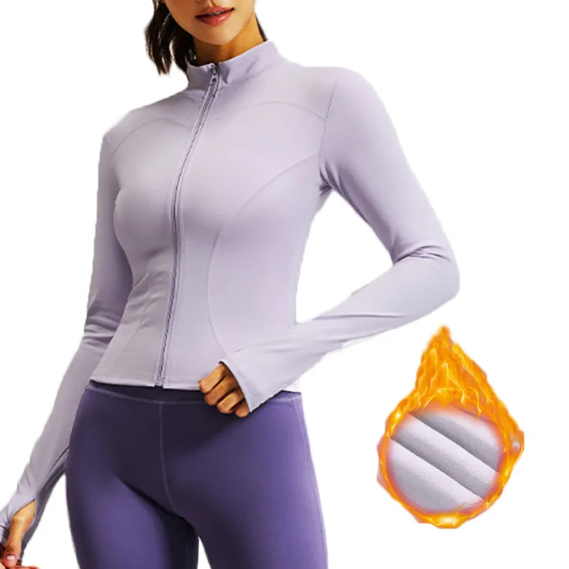 Aiithuug Slimmer Lines Gym Tops Thin Fleece Winter Fall Yoga Long Sleeve Slim Fit Yoga JacketsFull Zip Up Workout Tops Running