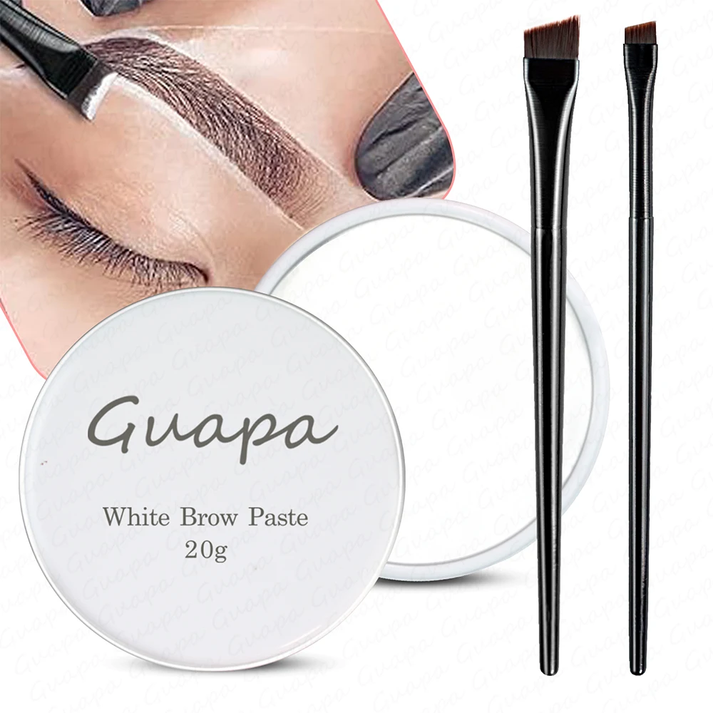 Microblading Brows Mapping Kit with 20g White Mapping Brow Paste 2 Eyebrow Brush for Create Flawless Shape of Eyebrow and Lips