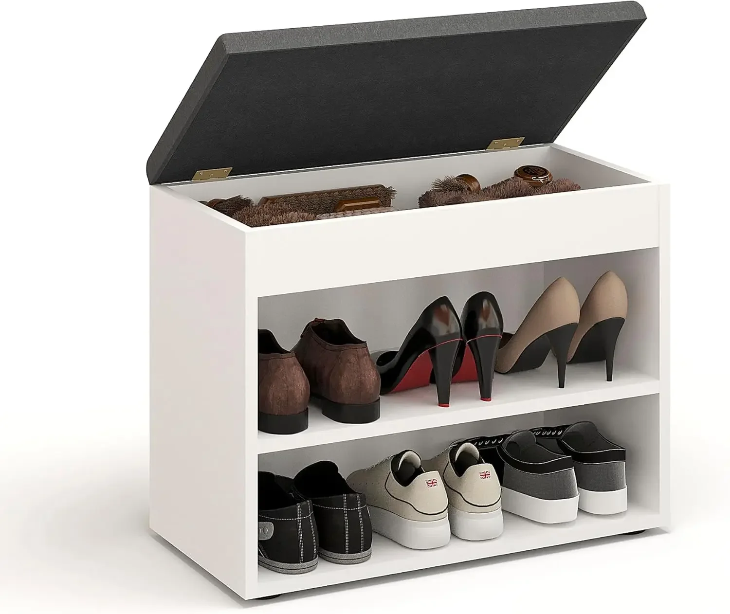 KOMTO Schuhbank mit Sitzfläche - Schuhregal Bank mit Storage White 60x48x32 cm Small Schuhschrank
