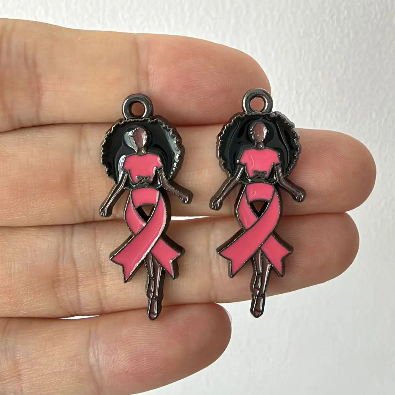 5pcs Metal Breast Cancer Awareness Pink Ribbon Charms for Women DIY Bracelet Necklace Jewelry Making