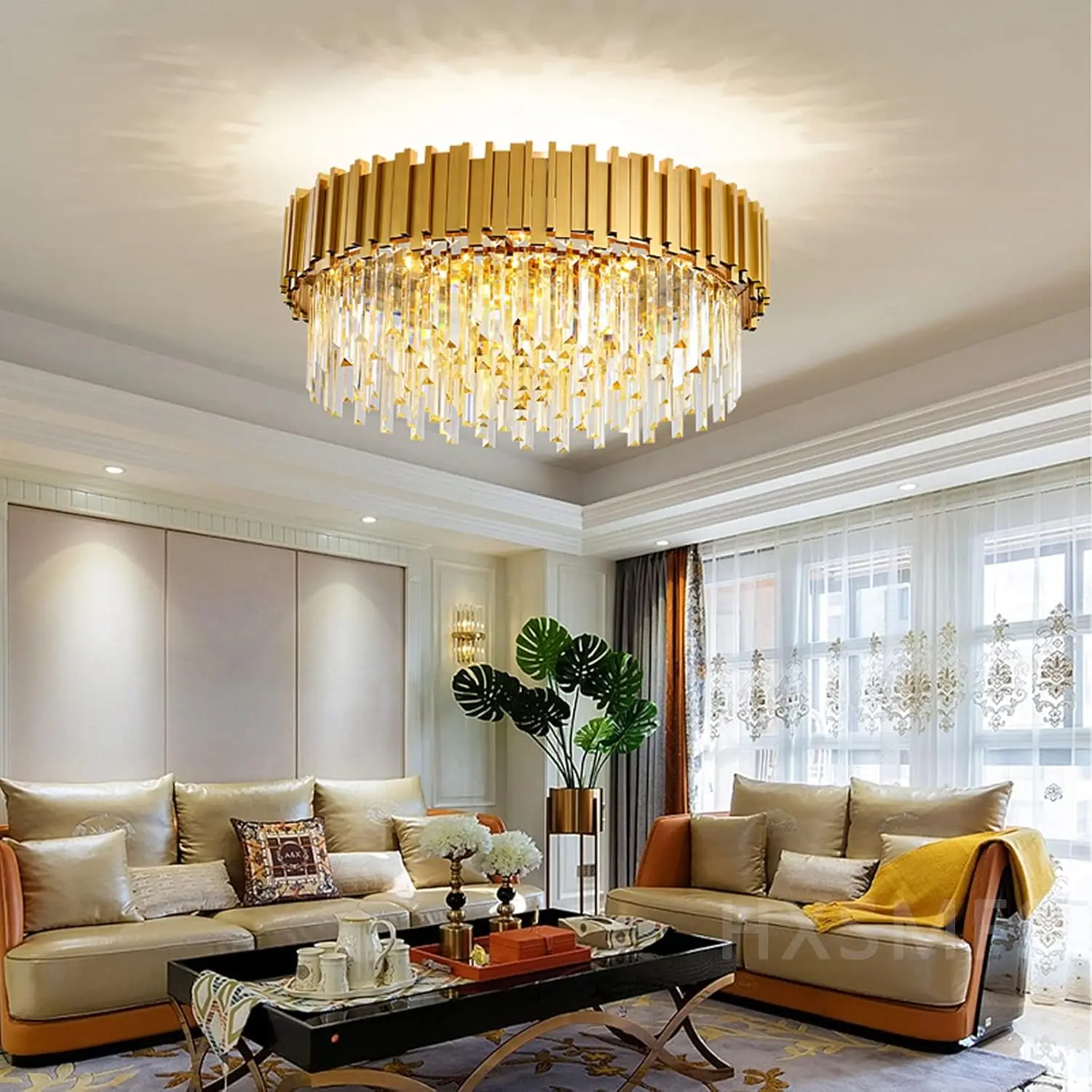 Moderne kroonluchter Crystal Luminaire, Kristallen plafondlamp Goud, 9xE14 lampen voor eetkamer, keuken, woonkamer, slaapkamer