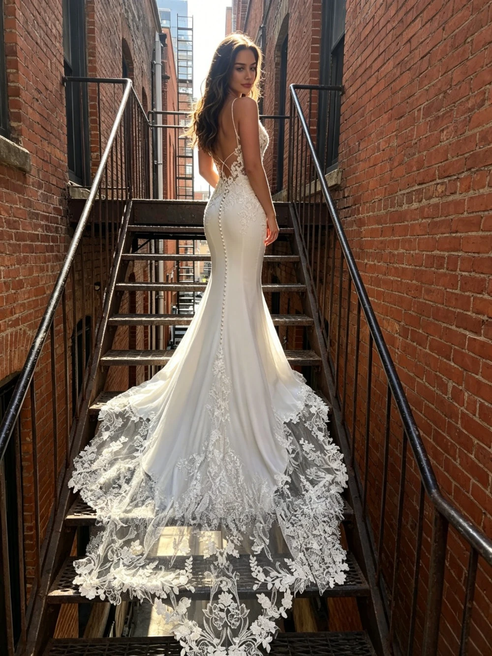 Customized Gorgeous and Sexy Lace Mermaid Wedding Dresses V-neck Cuff Free Shoulder Strap Stickers Bridal Gown Decoration Pearl