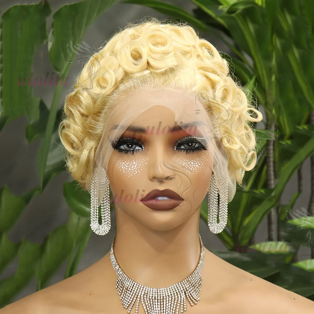 Women's Honey Blonde Chic Short Deep Wave Glueless Wig
