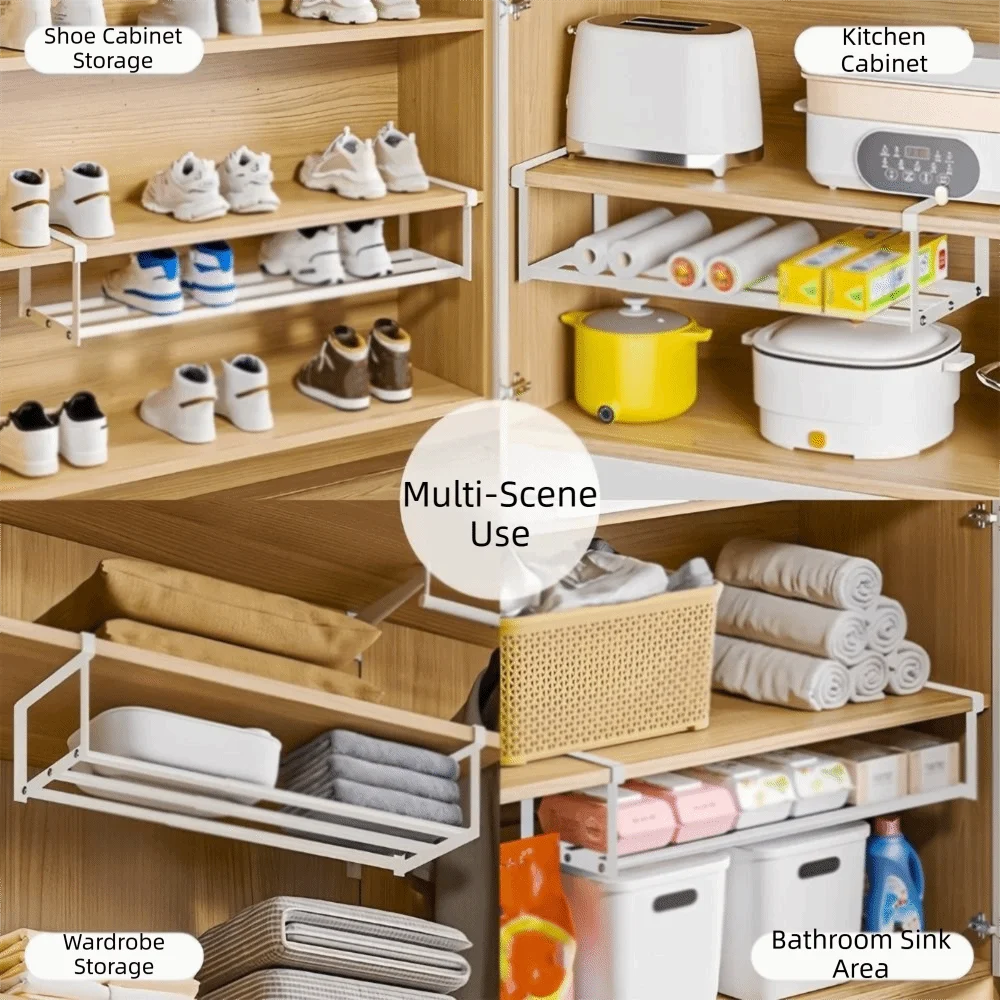 Space Saving Metal Shoe Rack Adjustable No Drill Hanging Storage Rack Efficient Extendable Expandable Shelf Wardrobe Use