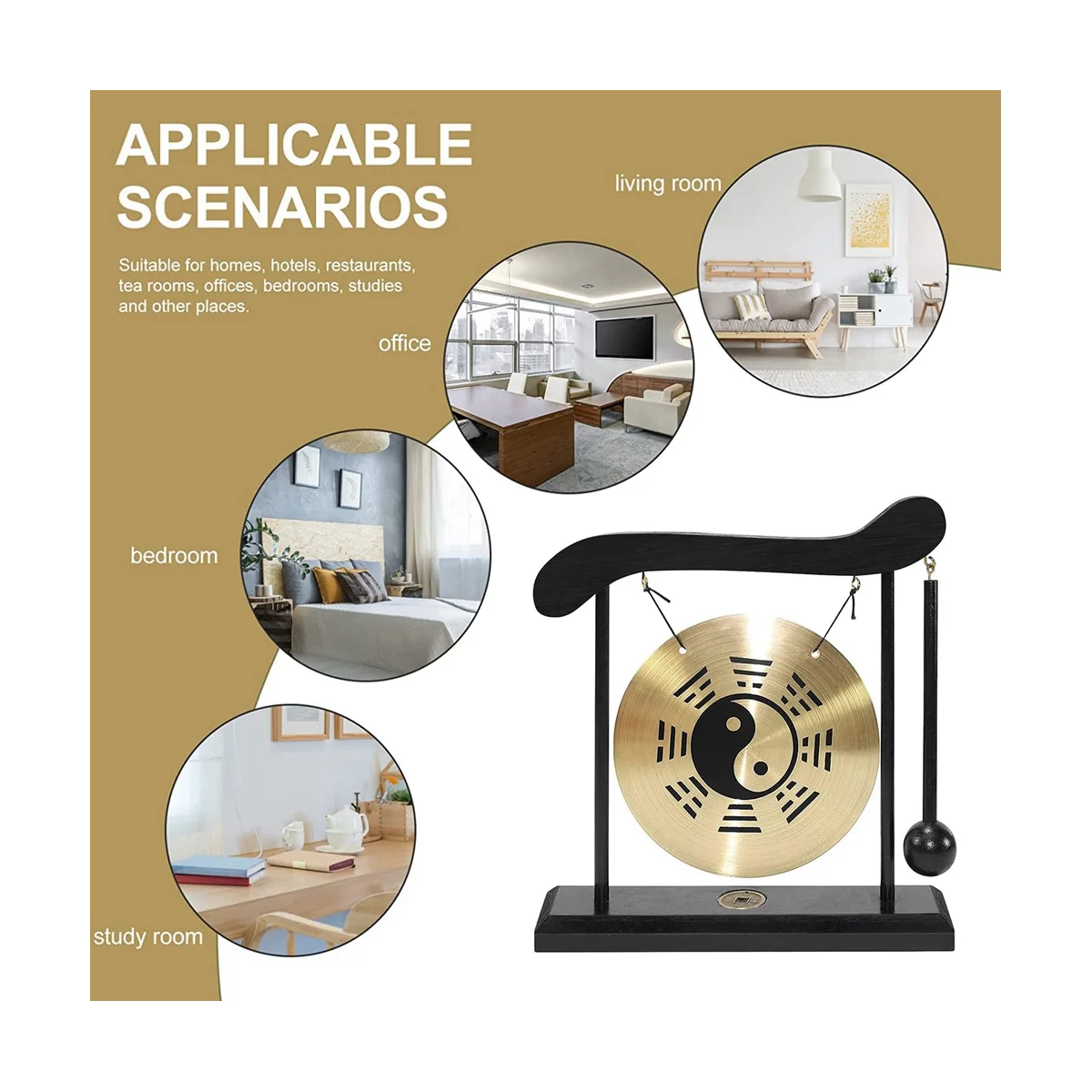 탁상 풍수 황동 공 탁상 장식, 스탠드 및 말렛, 섬세한 중국 가정 장식, 8 개 그림