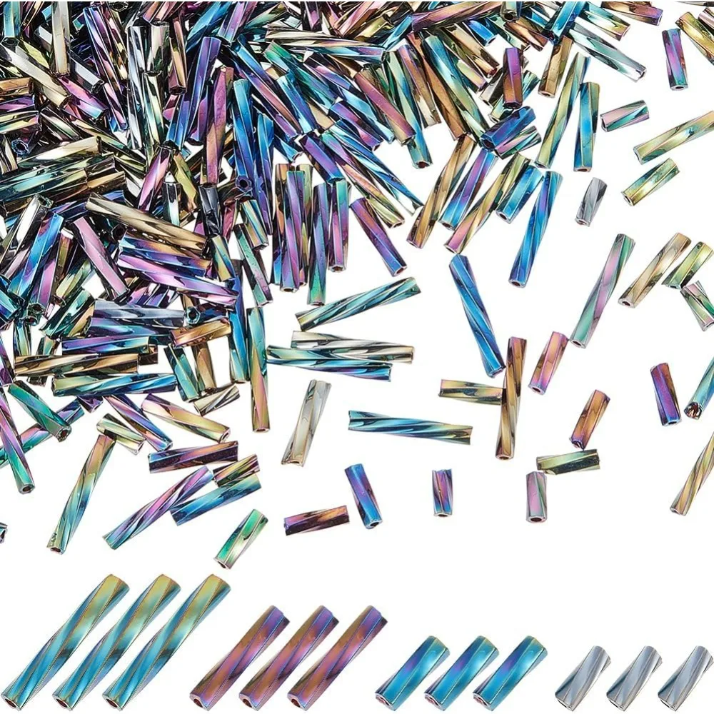 2000Pcs Colorful Twisted Bugle Beads 5/6/9/12mm Glass Metallic Bugle Beads Long Tube Seed Beads Loose Spacer Bead making kit