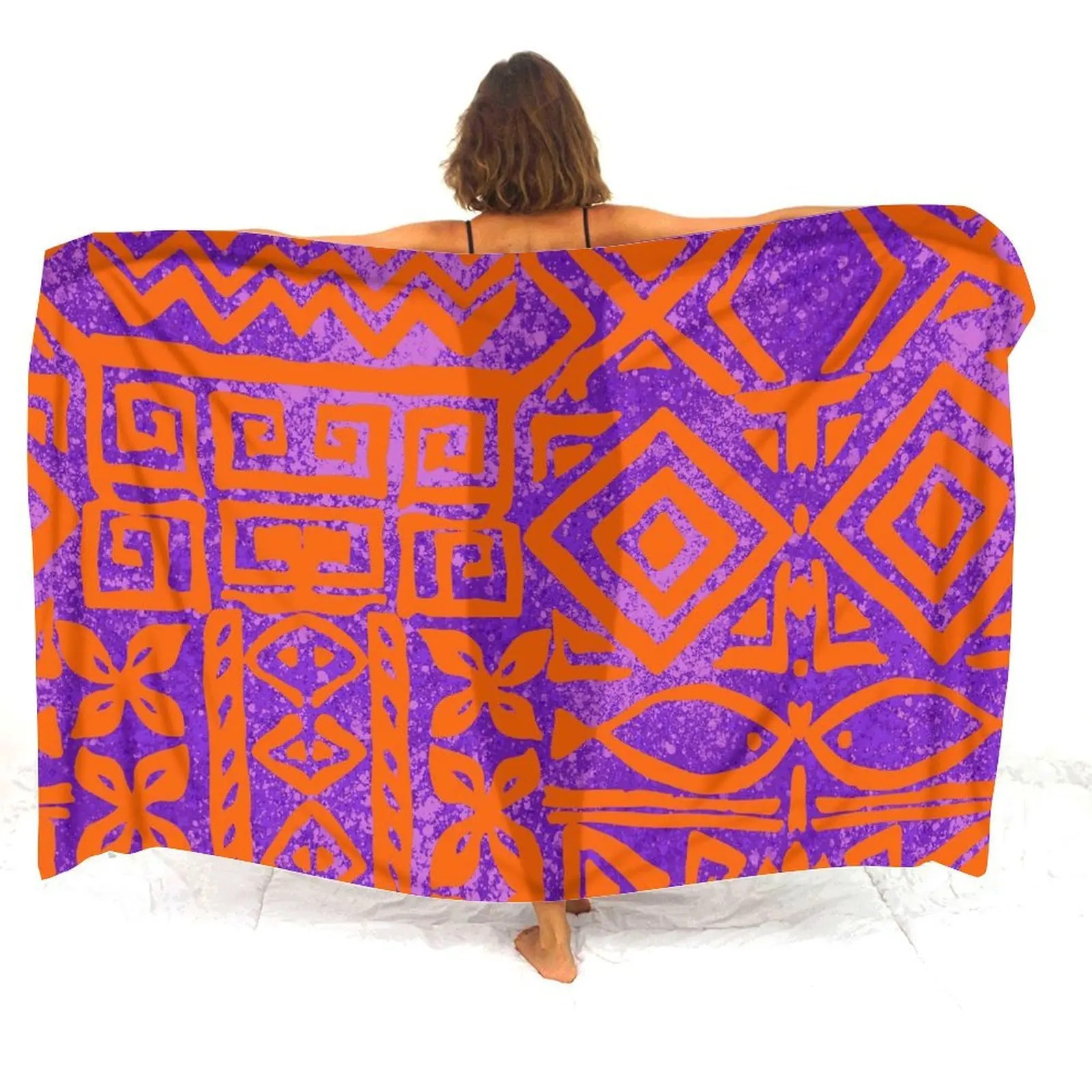 Customizable Polynesian Mirage Sarong Women Wave Line Shawl Skirt Lightweight Coastal Wander