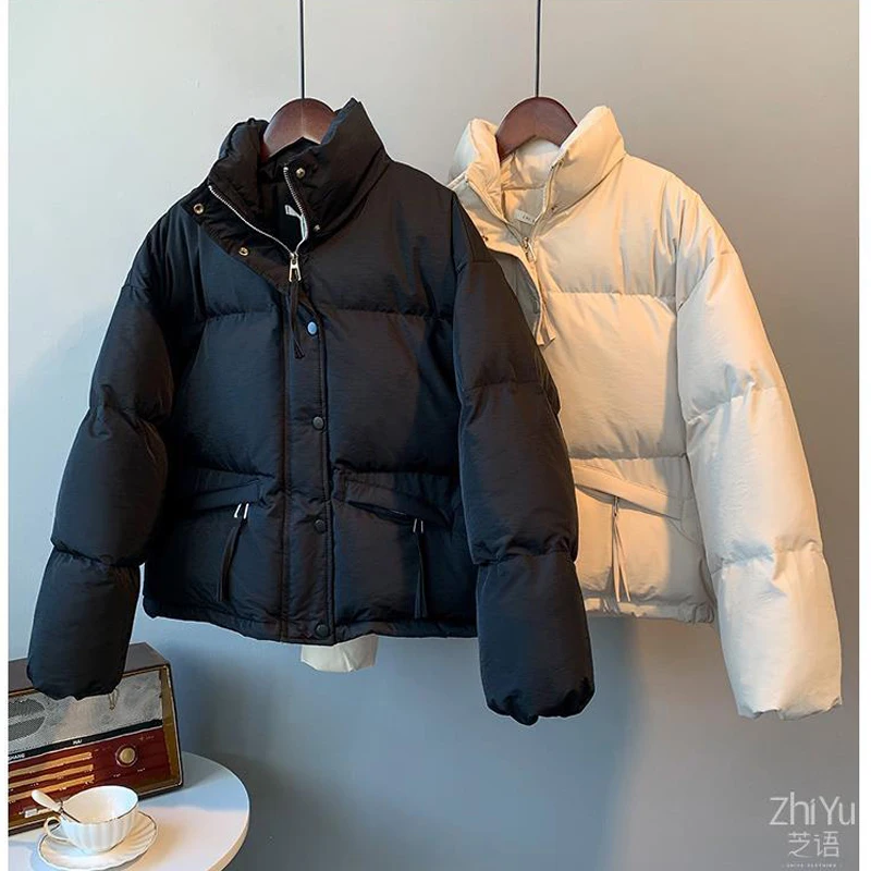 FIGOHR-Veste en duvet et coton pour femme, manteau court, poches avec fermeture éclair, solide, épais, chaud, hiver, 2024