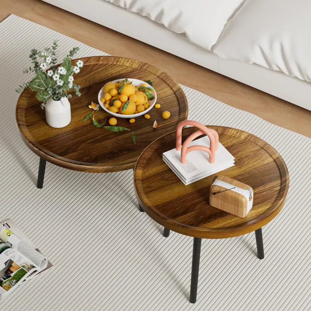 Small Coffee Table Decorative Round Tea Table With Metal Legs Simple Natural Color Strong Load-bearing Patio Table For Home