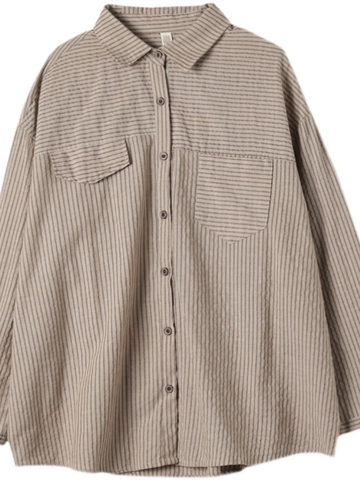 

Loose Long Sve irt Women's Casual Collar Striped Slimming Spring Autumn Large Size Ladies Faion Outerwear